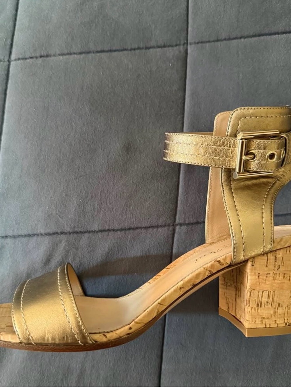 Gianvito Rossi Metallic Gold Cork Block Heel Sandal